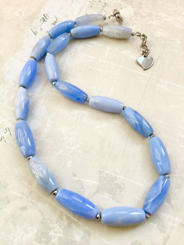 Colier calcedonie bleu