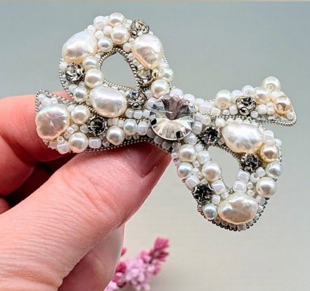 Rezervat Broșă fundiță - Little Pearl Grace Bow