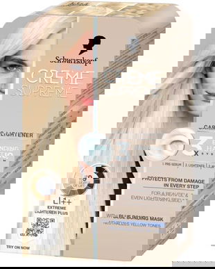 Vopsea Permanenta cu Decolorant - Schwarzkopf Creme Supreme Caring Lightener 3x Bonding HaptIQ System, nuanta L1++ Extreme Lightener Plus, 1 pachet