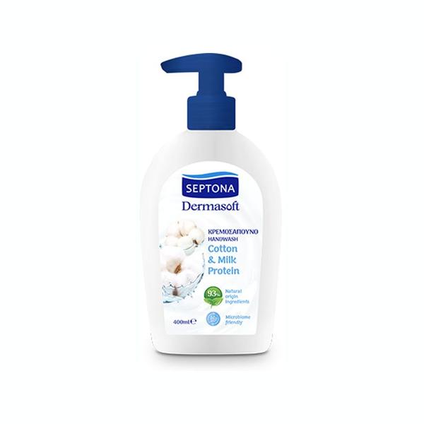Sapun Lichid cu Bumbac si Proteina de Lapte - Septona Dermasoft Handwash Cotton &amp; Milk Protein, 400 ml