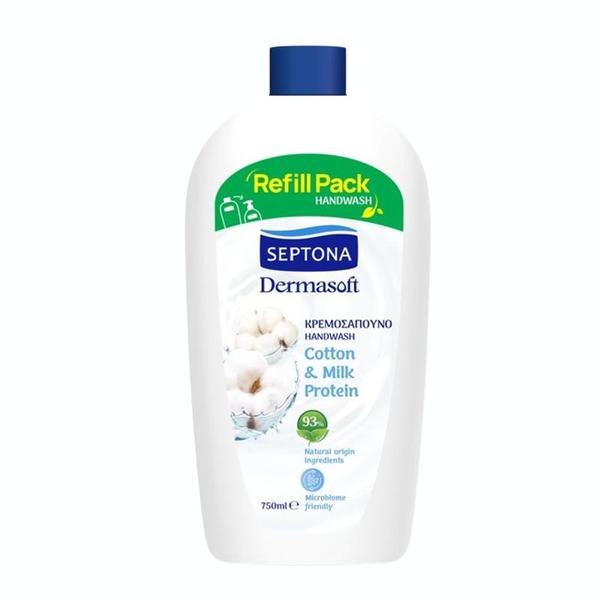 Sapun Lichid cu Bumbac si Proteina de Lapte - Septona Dermasoft Handwash Cotton &amp; Milk Protein, Rezerva 750 ml