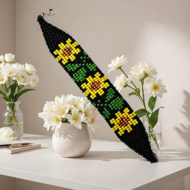 Brățară handmade cu floarea-soarelui din mărgele Toho