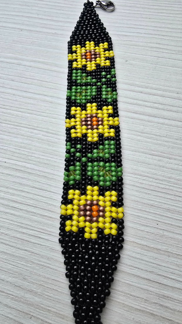 Brățară handmade cu floarea-soarelui din mărgele Toho
