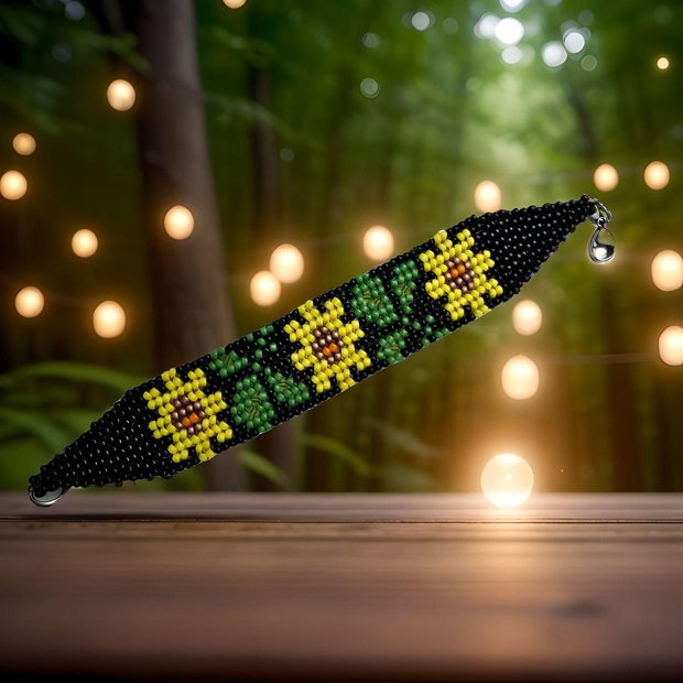 Brățară handmade cu floarea-soarelui din mărgele Toho