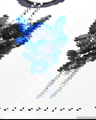 Cercei handmade, lungi cu flori albastre (cod1384)