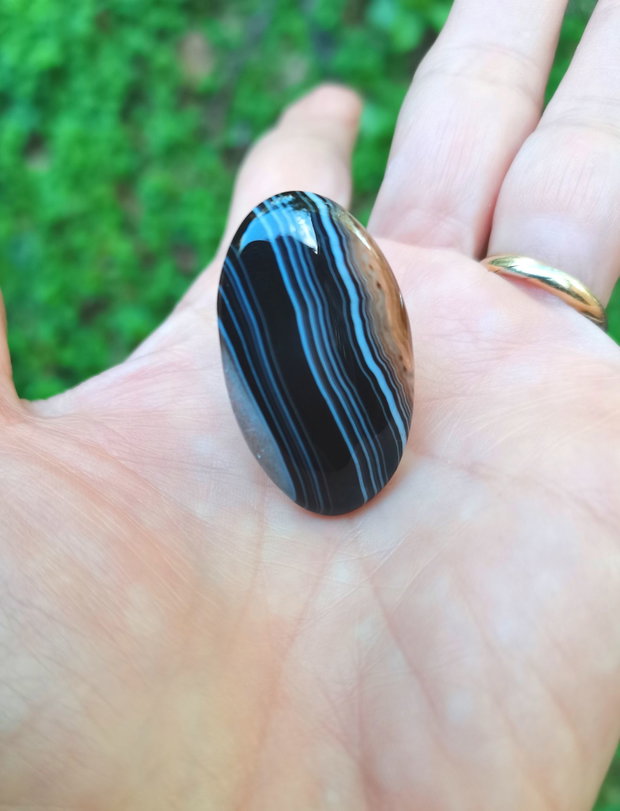 Inel Agata neagra dantelata si Argint 925 - IN1442 - Inel negru reglabil, inel pietre semipretioase, inel cadou, cadou sotie, bijuterii cadou, bijuterii agate, cristaloterapie, cristale vindecatoare