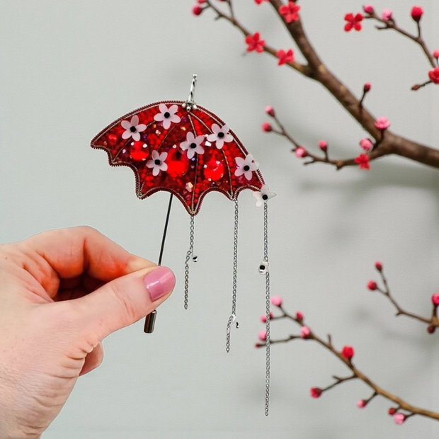 Rezervat Broșă umbrelă - broșă ac - Crimson Blossom