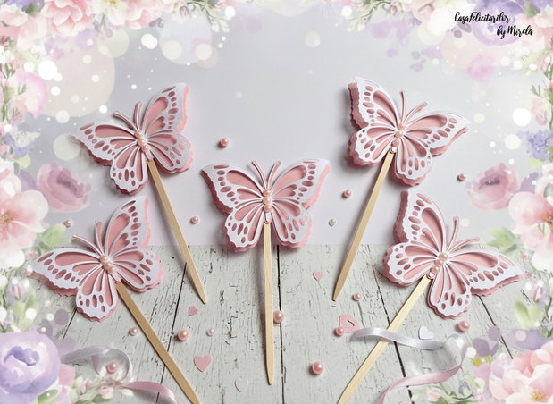 Fluturi roz cu alb pentru candy bar