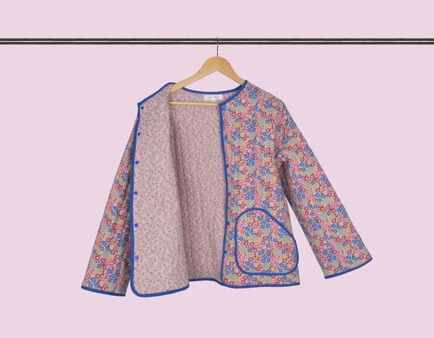 Geacă multicolor, roz matlasată cu flori, Mărimea 36, 38