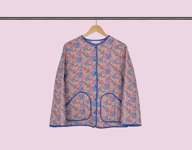 Geacă multicolor, roz matlasată cu flori, Mărimea 36, 38