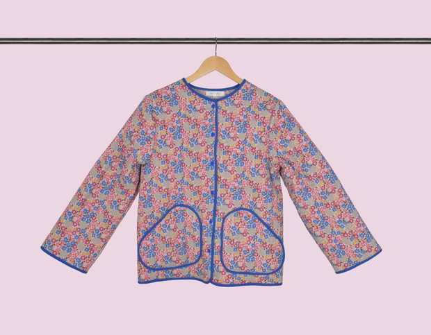 Geacă multicolor, roz matlasată cu flori, Mărimea 36, 38
