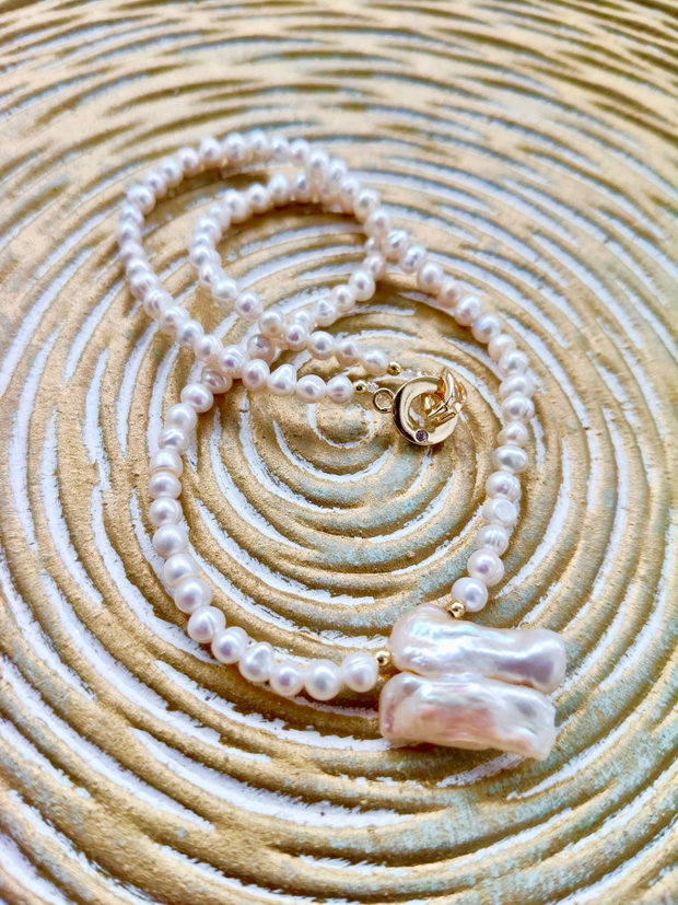 Colier perle de cultura & perla baroc Biwa