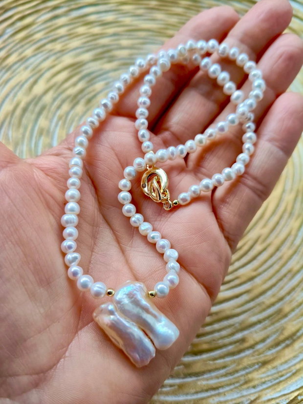 Colier perle de cultura & perla baroc Biwa