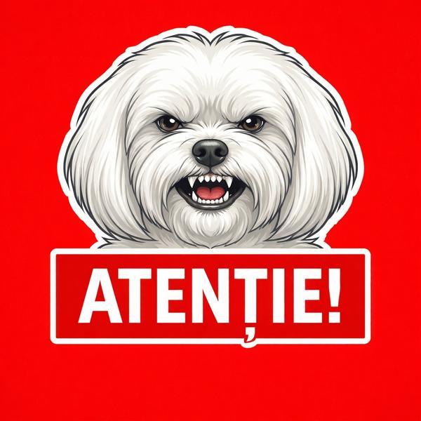 Banner indicator avertizare Atentie Caine Bichon Maltez 30x30cm