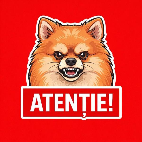 Banner indicator avertizare Atentie Caine Pomeranian 30x30cm