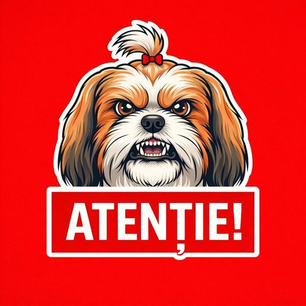 Banner indicator avertizare Atentie Caine Shih Tzu 30x30cm