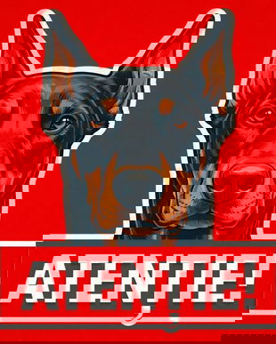 Banner indicator avertizare Atentie Caine Doberman 30x30cm