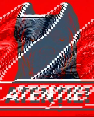 Banner indicator avertizare Atentie Caine Cane Corso 30x30cm