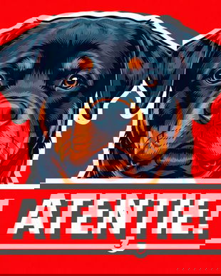 Banner indicator avertizare Atentie Caine Rottweiler 30x30cm