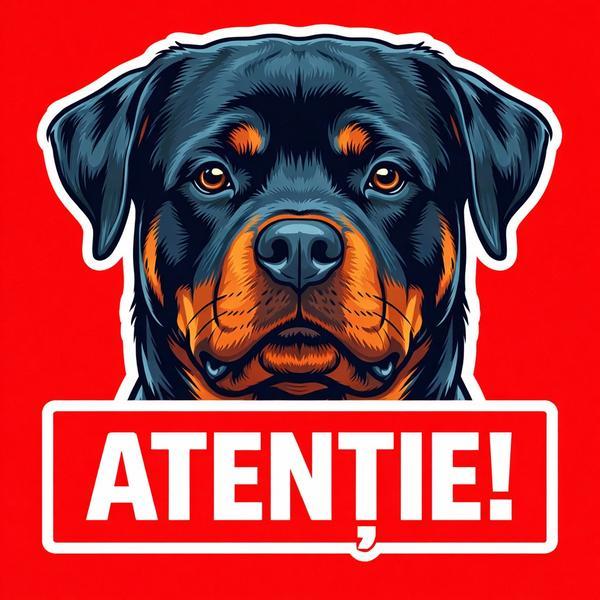 Banner indicator avertizare Atentie Caine Rottweiler 30x30cm