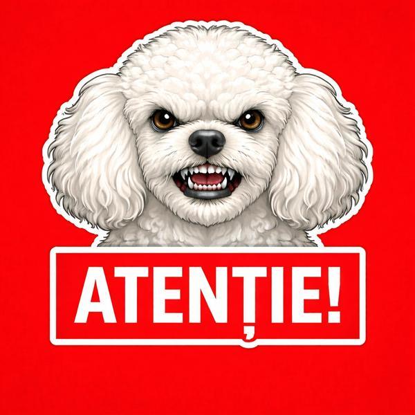 Banner indicator avertizare Atentie Caine Bichon Fris&eacute; 30x30cm