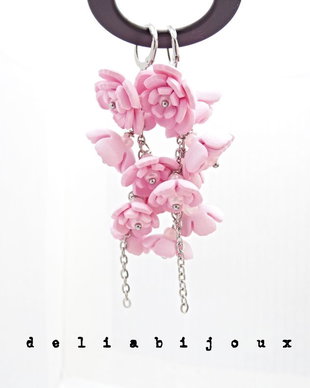 Cercei Handmade unicat cu flori roz (cod1385)