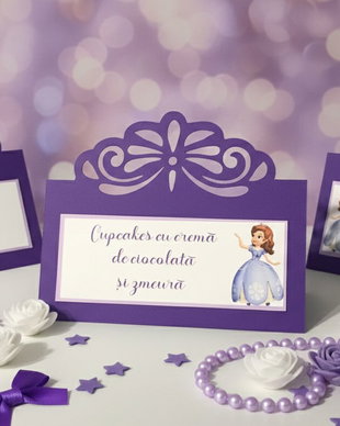 Cartonașe cu texte pentru candy bar Prințesa Sofia