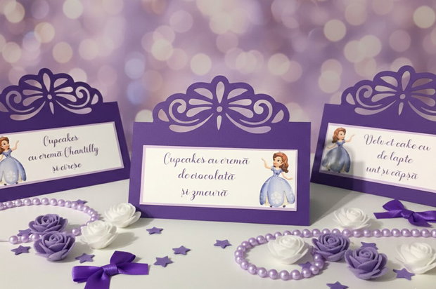Cartonașe cu texte pentru candy bar Prințesa Sofia