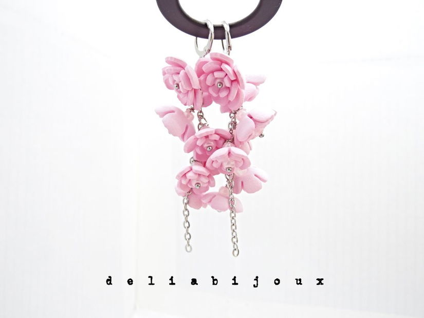 Cercei Handmade unicat cu flori roz (cod1385)