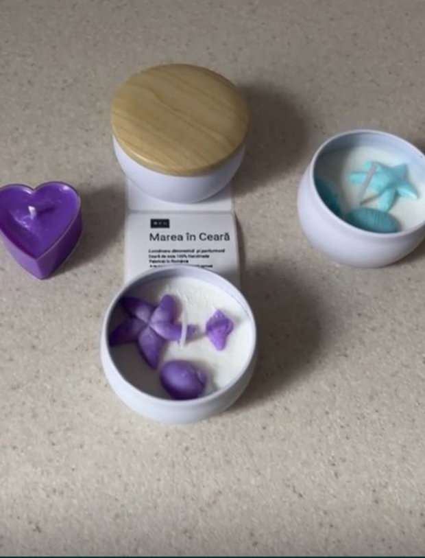 Set lumânări parfumate handmade din ceară de soia Marea în Ceară