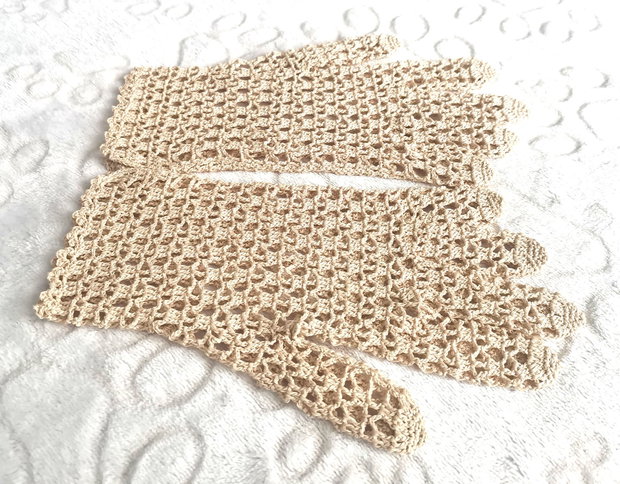 Mănuși damă*Croșetate*Macrame Natur