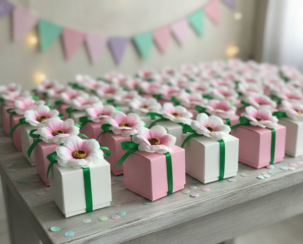 Cutii mărturii nuntă/ botez decorate cu floare