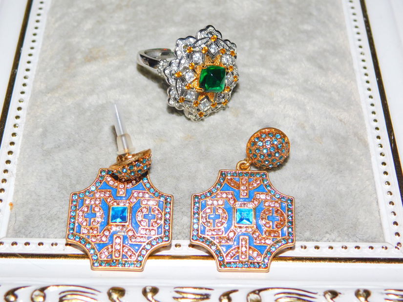 Cercei deosebiti, noi, inel asortat,  set superb