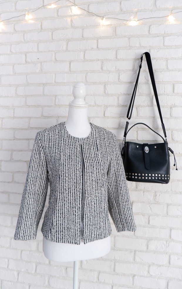 Sacou Fermoar Stofa Chanel Negru cu Alb