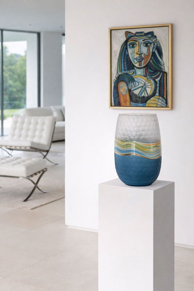 Vaza albastra din sticla