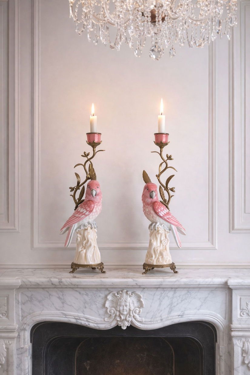 Set doua sfesnice papagal din portelan cu bronz