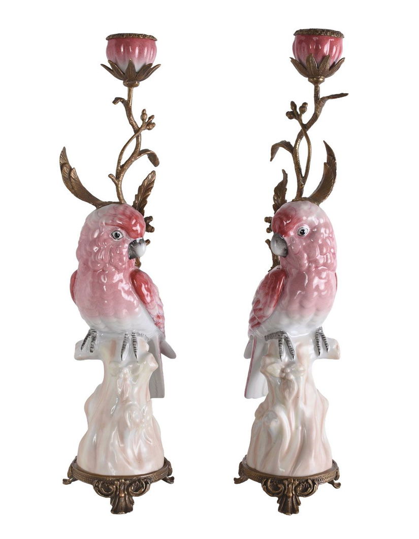 Set doua sfesnice papagal din portelan cu bronz