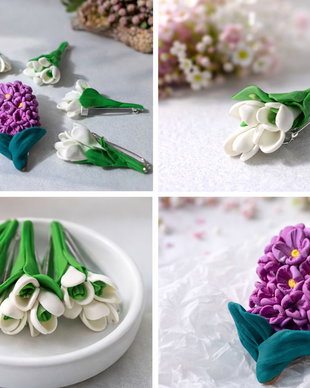 Broșe florale handmade din lut polimeric.