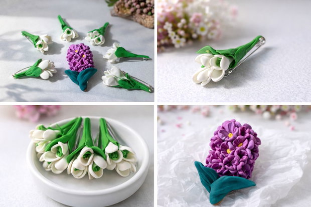 Broșe florale handmade din lut polimeric.