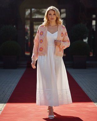 Cardigan croșetat manual, din fire naturale
