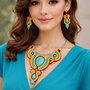Set unicat soutache cu turcoaz si portocaliu