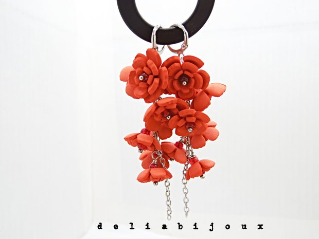 Cercei Handmade unicat cu flori rosii (cod1386)