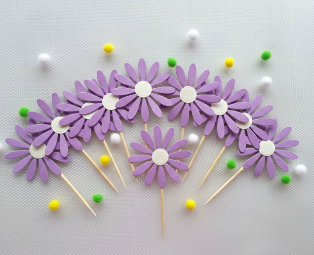Toppere decor brioțe floricele mov