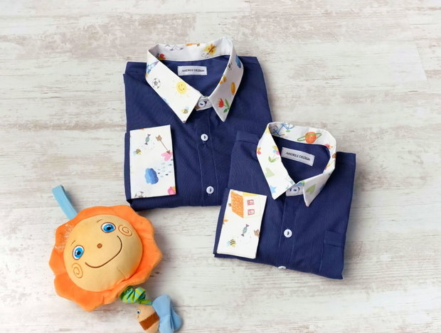 Set Haine Familie Bleumarin cu Desene Copii