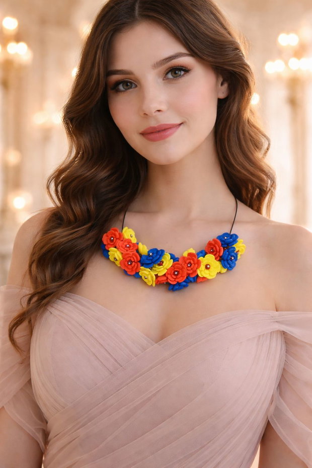 Colier handmade statement - Tricolorul Romaniei (cod1382)