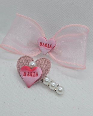 Clamă de păr personalizată cu inimă și perle  handmade, cadou pentru fetițe