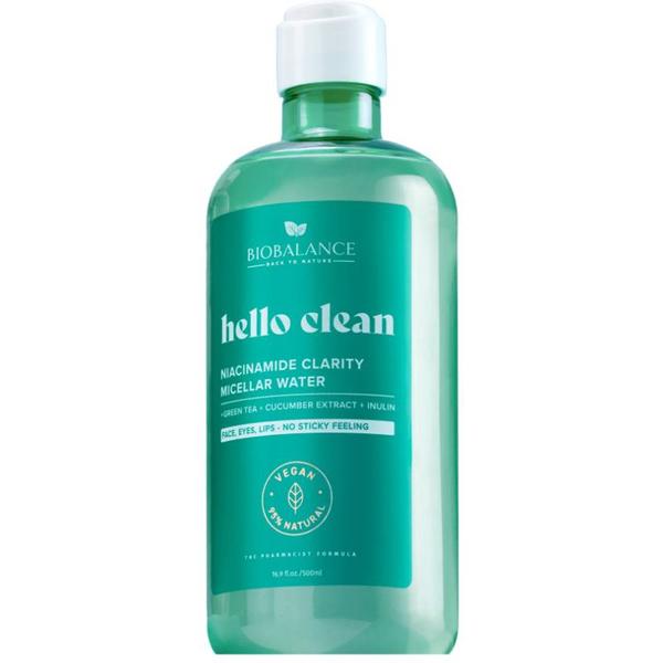 Apa Micelara cu Niacinamide, Ceai Verde, Extract de Castravete si Inulina- Bio Balance Niacinamide Clarity Micellar Water Hello Clean, 500 ml