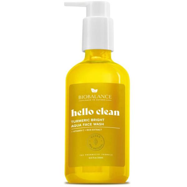 Gel de Curatare Lichid, cu Vitamina C si Extract de Orez - Bio Balance Turmeric Bright Aqua Face Wash Hello Clean, 250 ml