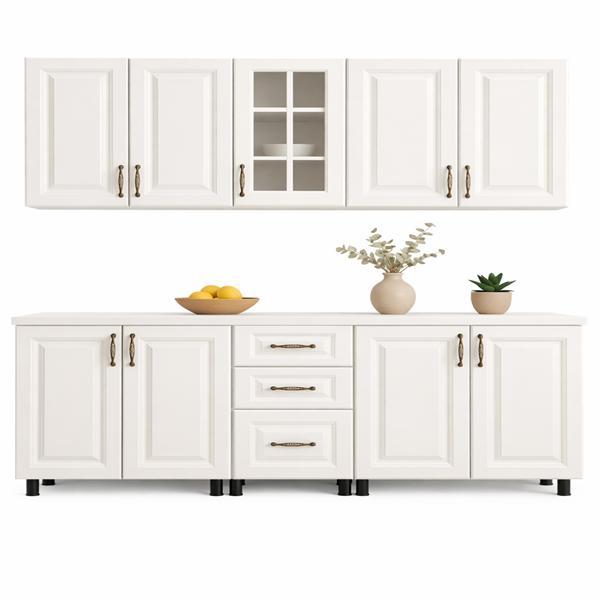 Bucatarie mdf alb 200 cm cu vitrina