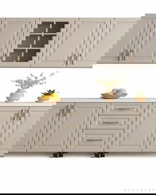 Bucatarie mdf gri casmir 200 cm cu vitrina